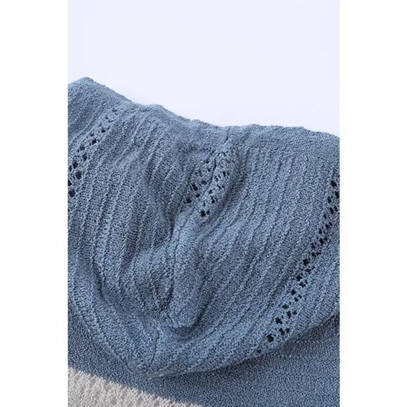 Sky Blue Combo Block Knit Hoodie - Picture 7 of 9